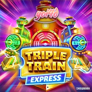 Tampilan visual neon cyberpunk dari slot Triple Train Express